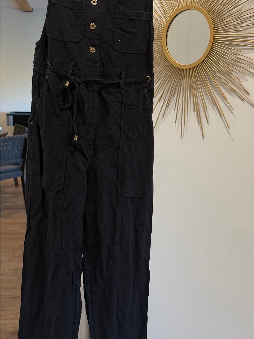 Urban Outfitters Black linen Jumpsuit with Gold Buttons